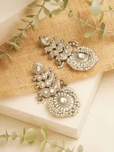 Zaveri Pearls Gold-Plated Pearls Beaded Contemporary Shaped Drop Earrings