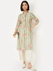 max Floral Printed Mandarin Collar Cotton Cambric Straight Kurta
