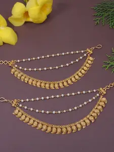 I Jewels Gold-Plated Artificial Beaded Paisley Shaped Earchain