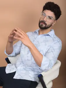 Crimsoune Club Men Premium Slim Fit Spread Collar Geometric Printed Cotton Casual Shirt