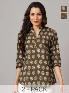 Anouk Rustic Tribal Women Pack of 2 Printed Pure Cotton Short Kurti