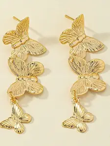 MEENAZ Gold-Plated Stainless Steel Contemporary Drop Earrings
