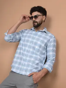 Crimsoune Club Men Premium Slim Fit Spread Collar Tartan Checked Cotton Casual Shirt