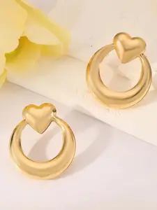 MEENAZ Stainless Steel Gold-Plated Anti Tarnish Heart Shaped Drop Earrings