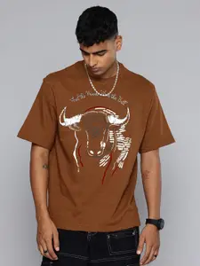 Moda Rapido Men Abstract Printed Round Neck Cotton Oversized Fit T-shirt