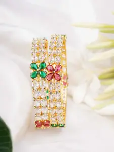 Anouk Set Of 2 Cubic Zirconia-Studded 24CT Gold-Plated Bangles