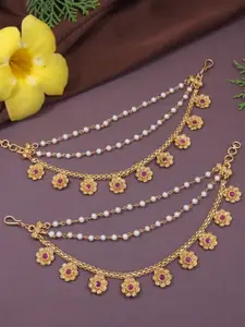 I Jewels Gold-Plated Artificial Stones Studded & Beaded Contemporary Shaped Ear Cuff