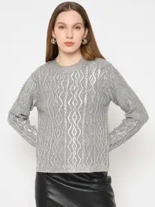 Madame Women Open Knit Self Design Pullover