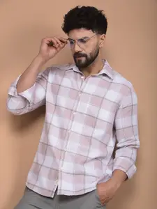 Crimsoune Club Men Premium Slim Fit Spread Collar Tartan Checked Cotton Casual Shirt