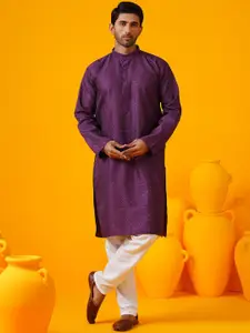 SOJANYA Geometric Embroidered Band Collar Thread Work Straight Kurtas