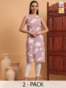 Anouk Rustic Selection Of 2 Floral Printed V-Neck Sleeveless Straight Kurtas