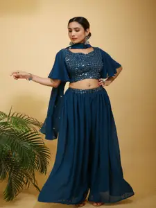 SANCIA Embroidered Sequins Top With Palazzos And Dupatta