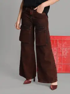 Bene Kleed Women Wide Leg High-Rise Rust Tinted Jeans