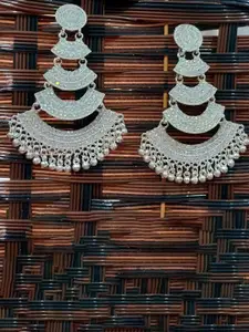 JMBW INTERNATIONAL Silver-Plated Artificial Beads Beaded Contemporary Drop Earrings