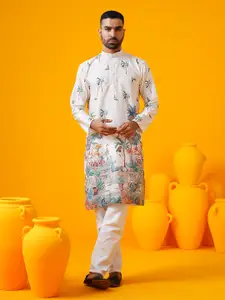 SOJANYA Men Floral Embroidered Regular Thread Work Pure Cotton Kurta with Pyjamas