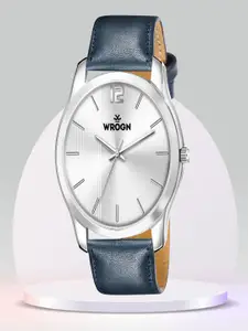 WROGN Men Brass Printed Dial & Leather Straps Analogue Watch WR-6606-Silver