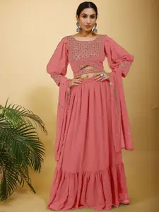 SANCIA Floral Embroidered Georgette Top With Skirt & Dupatta