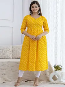 MERAAKI FASHION Leheriya Printed Notch Neck A-Line Pure Cotton Kurta