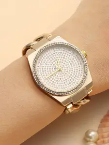 HAUTE SAUCE by  Campus Sutra HAUTE SAUCE by Campus Sutra Women Embellished Dial & Stainless Steel Bracelet Style Straps Analogue Watch