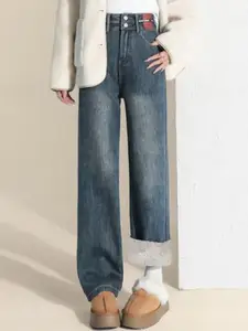 bebe Women Straight Fit High-Rise Heavy Fade Jeans