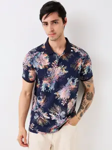 SPYKAR Men Floral Printed Polo Collar Cotton Slim Fit T-shirt