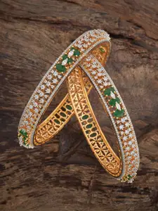 Kushal's Fashion Jewellery Set Of 2 Green Rhodium Gold-Embellished Bridal Zircon Bangles