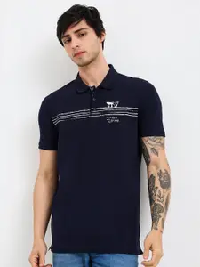 SPYKAR Men Typography Printed Polo Collar Cotton Slim Fit T-shirt