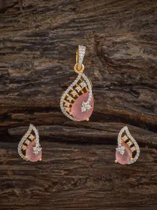 Kushal's Fashion Jewellery Rose Gold-Embellished Bridal Zircon Teardrop  Hoop Earrings
