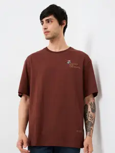 SPYKAR Men Typography Printed Round Neck Cotton Relaxed Fit T-shirt