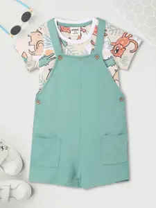 max Boys Shoulder Straps Cotton Dungaree With T-Shirt