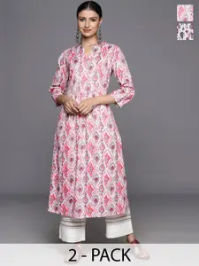 Varanga Selection Of 2 Ethnic Motifs Printed Mandarin Collar A-Line Kurtas