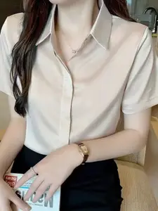 bebe Solid Short Sleeve Collared Button-Up Shirt