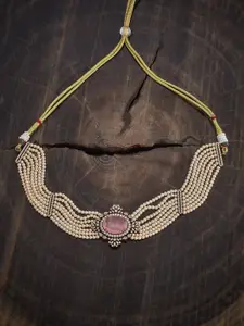 Kushal's Fashion Jewellery  Copper Pink Victorian-Plated Cubic-Zircon Necklace