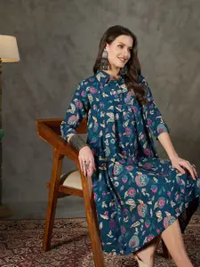 InWeave Floral Print A-Line Midi Dress