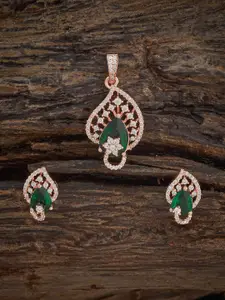 Kushal's Fashion Jewellery Sapphire Rhodium-Embellished Bridal Party Zircon Pendant Set