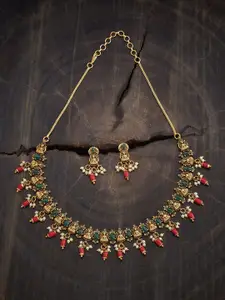 Kushal's Fashion Jewellery  Copper Ruby-Green Gold-Plated Antique Necklace
