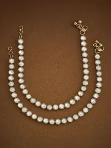 Kushal's Fashion Jewellery Embellished Bridal  White Victorian-Plated Kundan Anklet