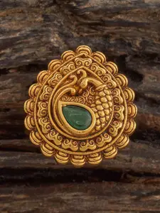Kushal's Fashion Jewellery Green Gold-Plated Stone-Studded Adjustable Antique Finger Ring