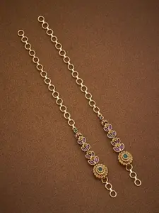 Kushal's Fashion Jewellery Ruby-Green Gold-Plated Cubic Zirconia Antique Matil