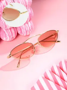 HAUTE SAUCE by  Campus Sutra HAUTE SAUCE by Campus Sutra Women's The Retro Malibu Cateye Sunglass - Califonia Gold