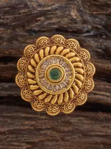 Kushal's Fashion Jewellery   Ruby Gold-Plated Stone-Studded Adjustable Antique Finger Ring