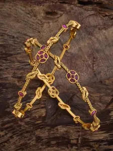 Kushal's Fashion Jewellery Set Of 2 Gold-Plated Ruby-Studded Antique Bangles