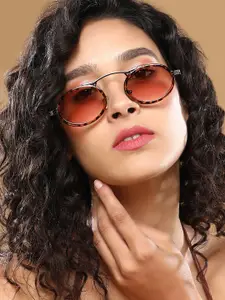 HAUTE SAUCE by  Campus Sutra HAUTE SAUCE by Campus Sutra Women The Retro Malibu Oval Sunglass Coffee Brown