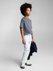 Mango Kids Boys Striped Pure Cotton T-shirt
