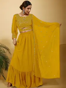 SANCIA Floral Embroidered Georgette Top With Skirt & Dupatta