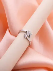 LIORA 925 Silver Jewellery Rhodium Plated Cubic Zirconia Studded Adjustable Finger Ring