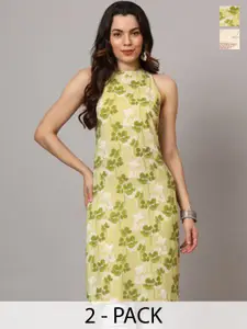Anouk Rustic Selection Of 2 Floral Printed Cotton Halter Neck Straight Kurtas