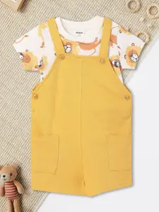 max Boys Shoulder Straps Cotton Dungaree With T-Shirt