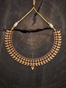 Kushal's Fashion Jewellery  Copper Ruby Gold-Plated Antique Necklace