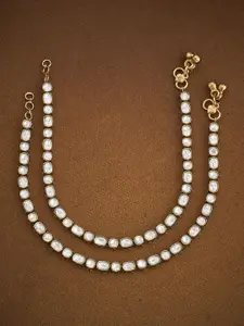 Kushal's Fashion Jewellery Embellished Bridal  White Victorian-Plated Kundan Anklet